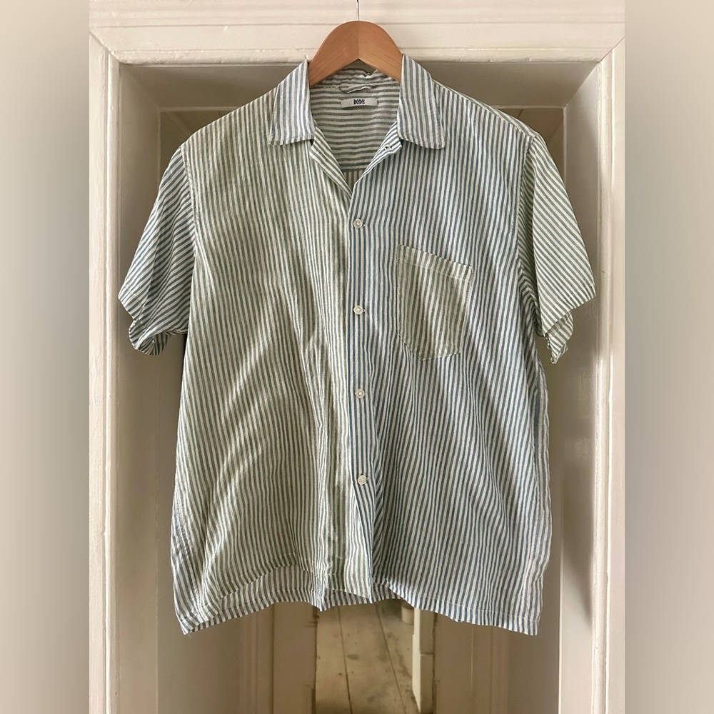 Bode Men’s Striped Short Sleeve Cotton Shirt sz S/M